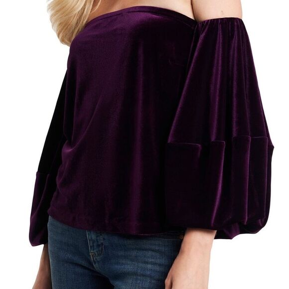 1. state deep plum velvet off the shoulder top Medium NWT - Picture 2 of 7